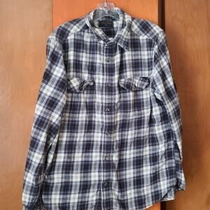 Mens Field And Stream LS Flannel Shirt XL Blue White Black And Brown Fishing